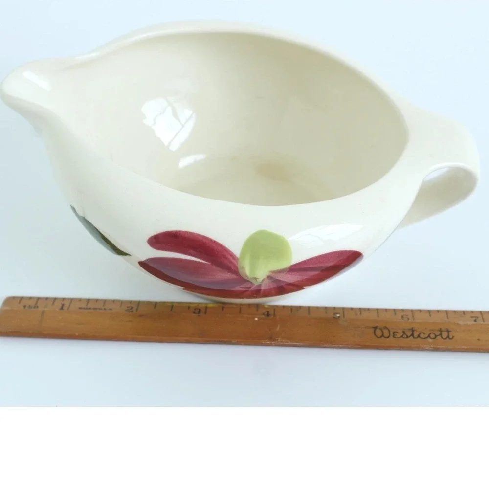 Vintage Hand Painted Red Floral Ceramic Gravy‎ Boat Creamer 6.5in